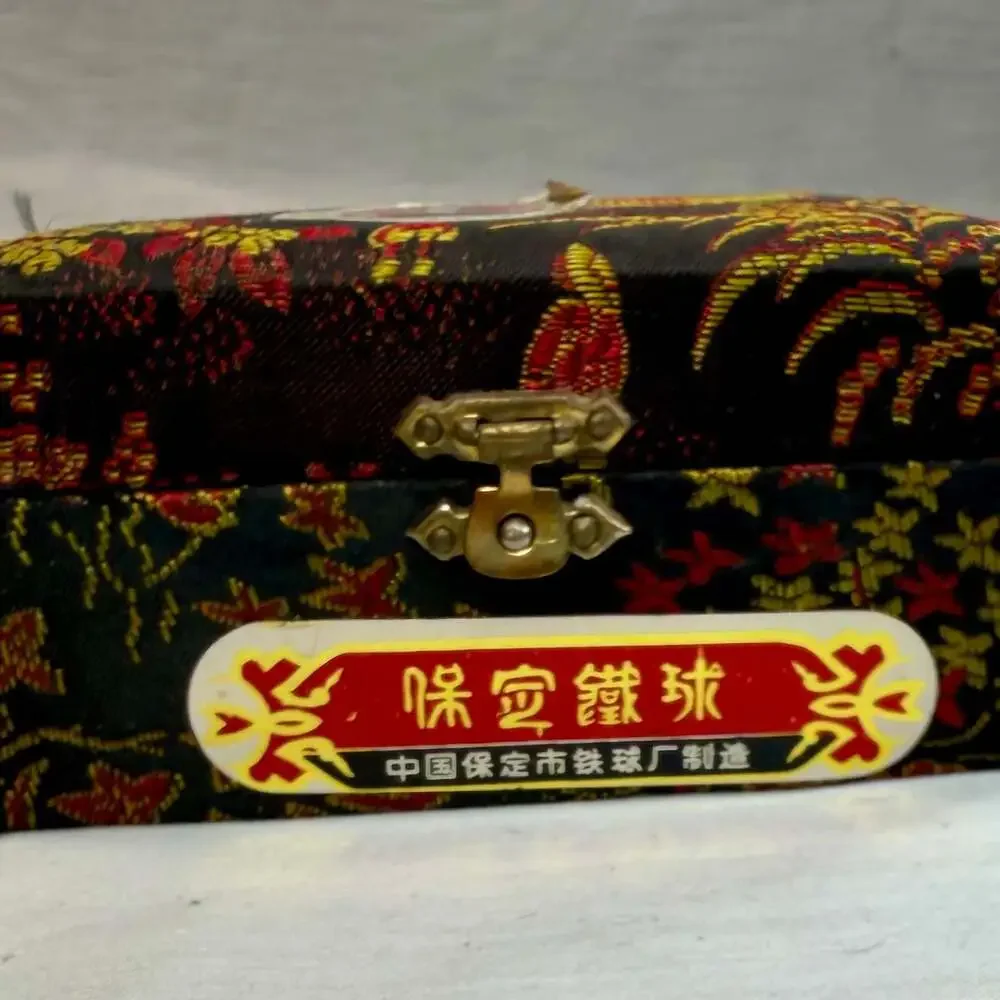 Vintage SHOUXING Chinese Iron Meditation Chime Balls with Decorative Box